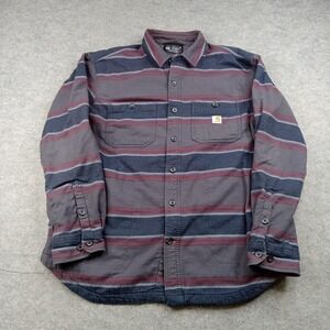 Carhartt Jacket Mens Large Gray Fleece Lined Striped Flannel Shacket 104913